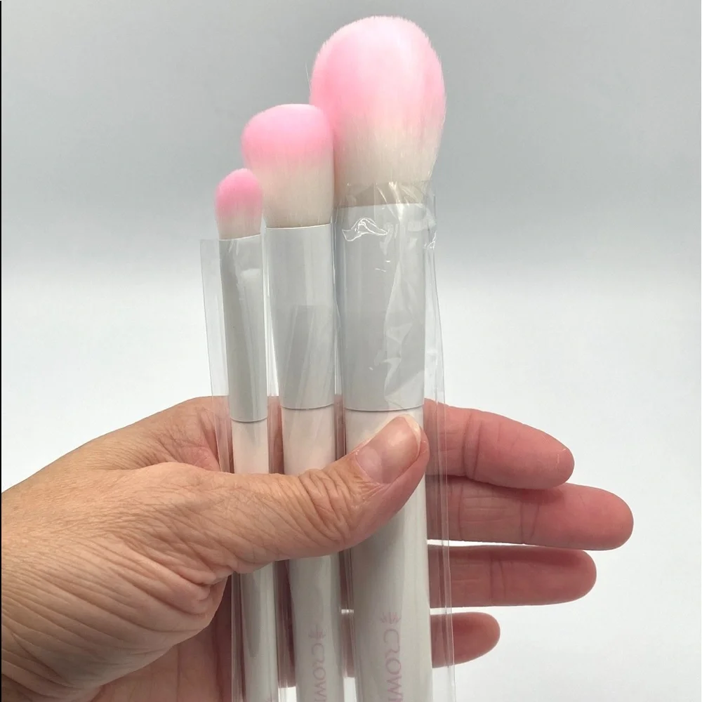 Crown Pro Makeup Brush Trio 3pc White Pink Face Eye Brushes New Beauty Set